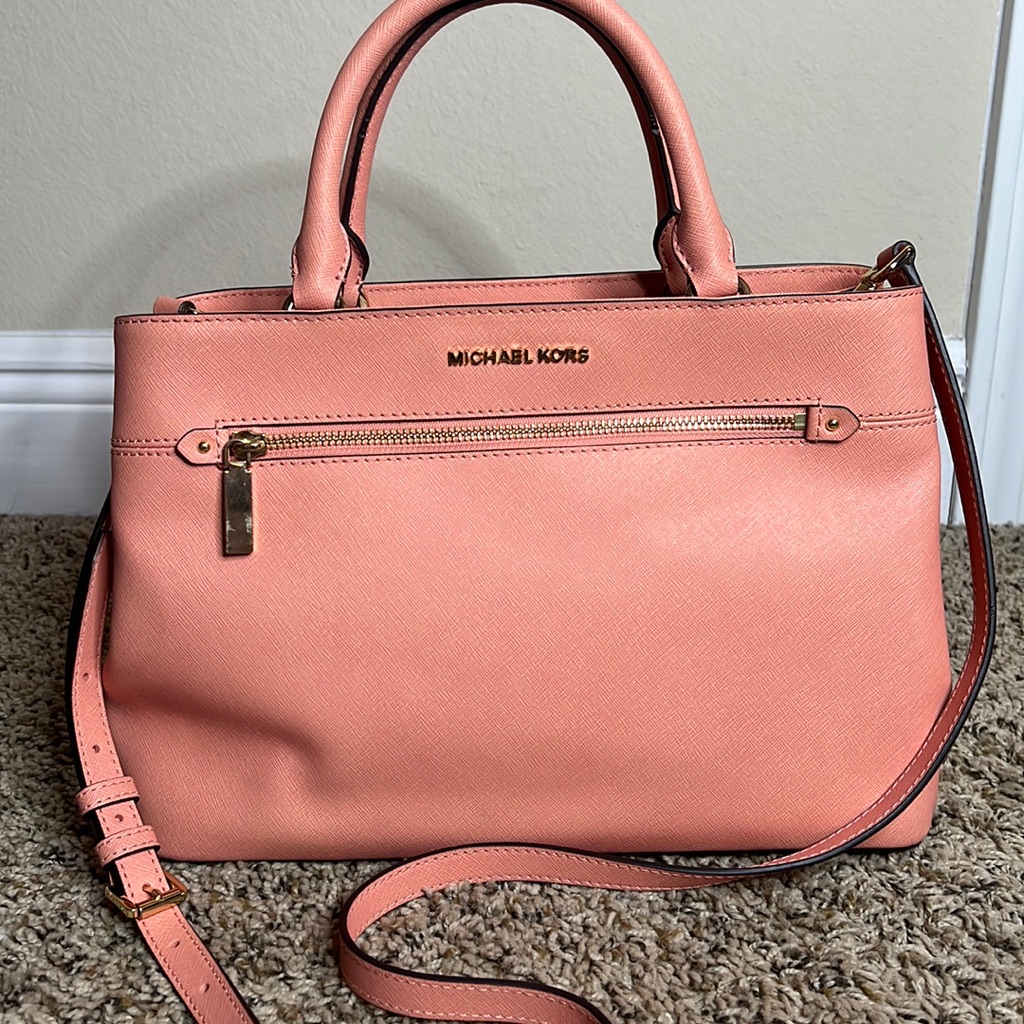 Michael Kors Purse- Salmon In Color L With Gold Accents